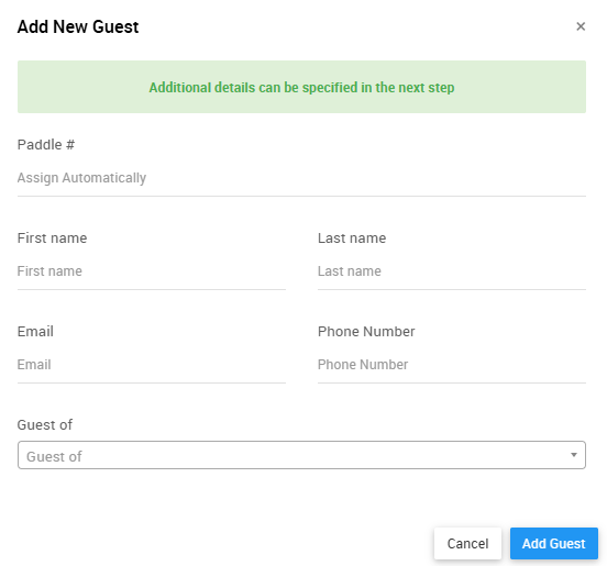 Add New Guest window