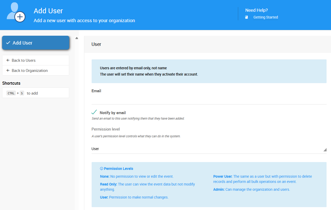 Add User page in Auctria