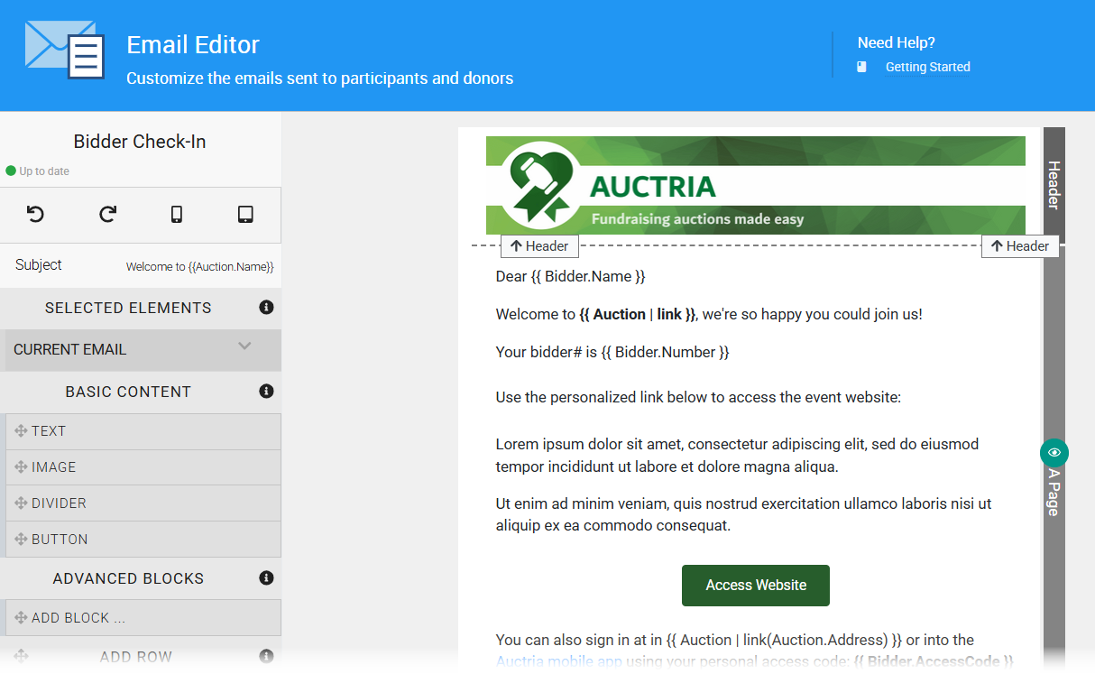 Auctria Email Editor