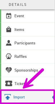 Import button on left sidebar under Details