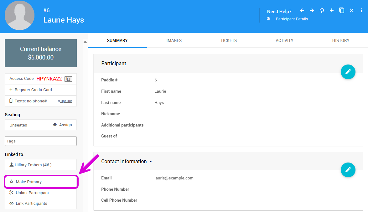 Make Primary Participant Button