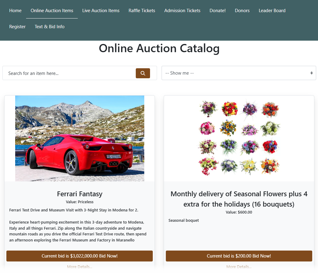 Online Auction Catalog