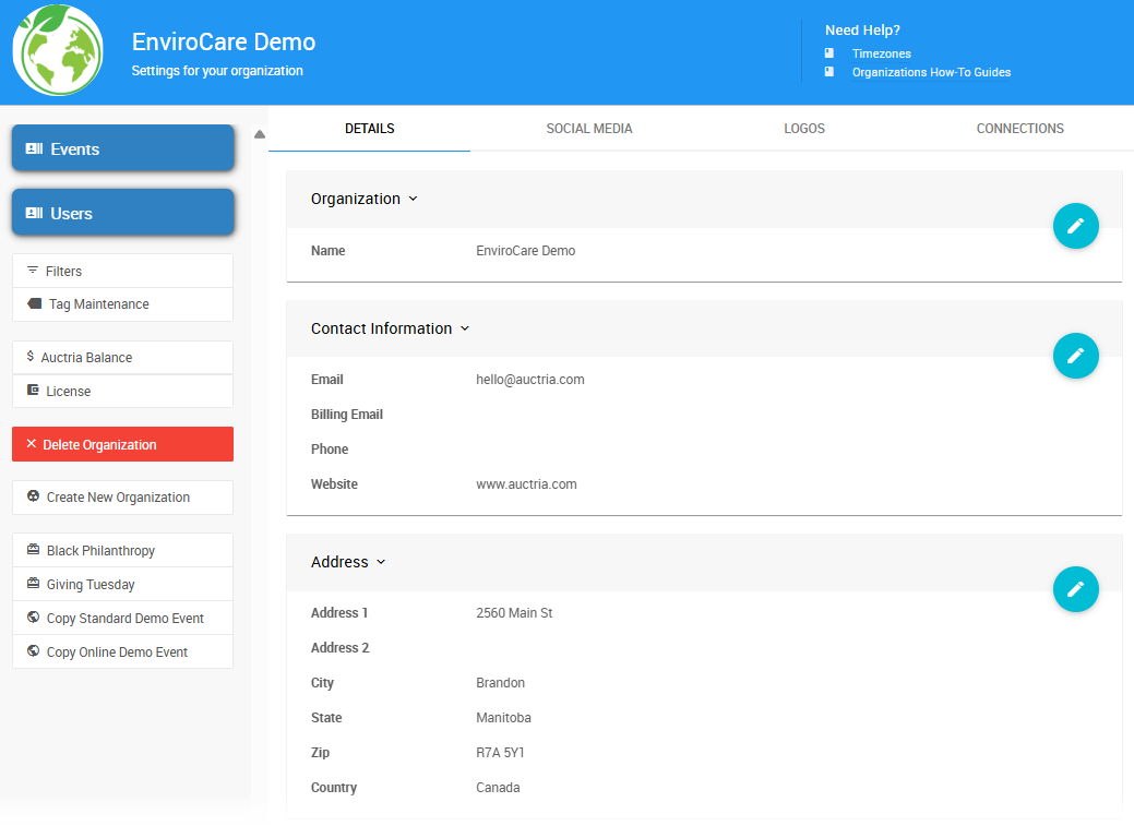 Organizations Dashboard