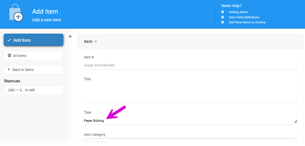 Add Paper Bidding Type Item