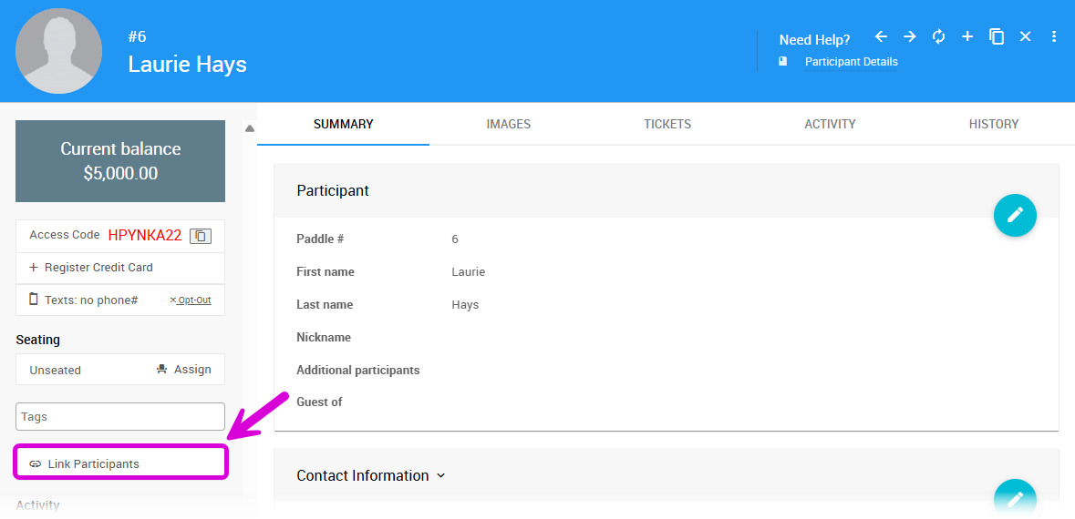 Participant Details Link Participants Button