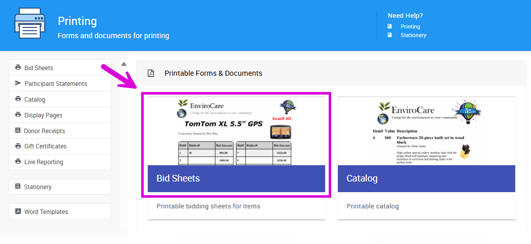 Bid Sheets Block