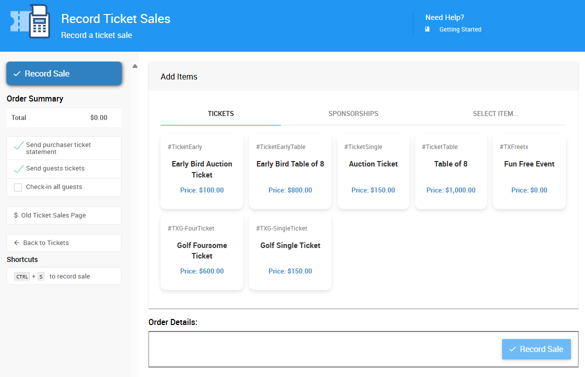 Record Ticket Sales Page