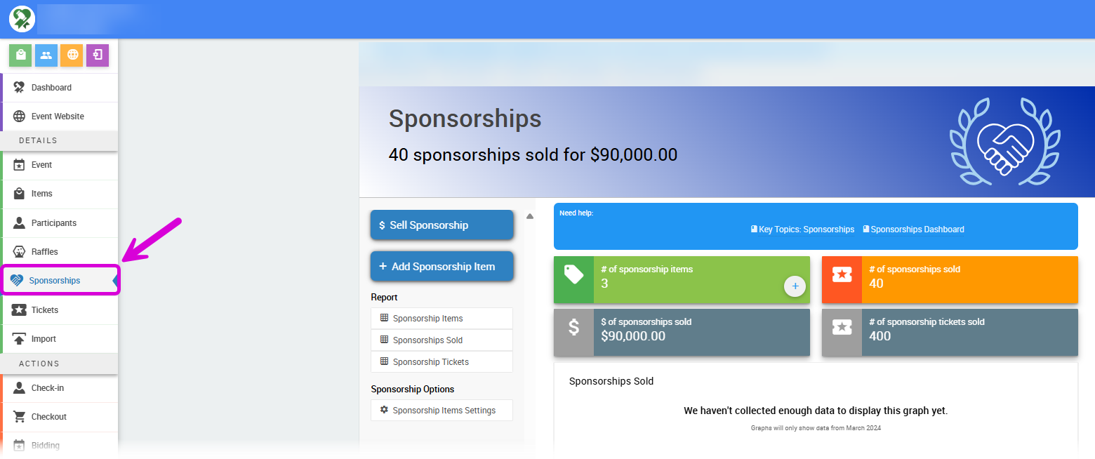Sponsorships on the Auctria Dashboard