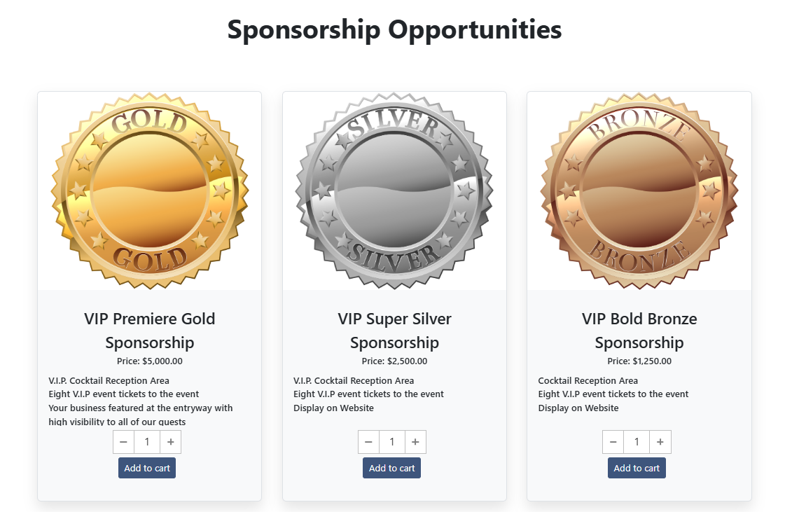 Auctria Sponsorships Catalog on Event Website