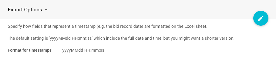 Export Options section showing the Timestamp Format field