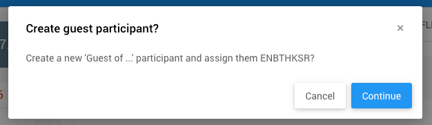 Create new participant and assign ticket confirmation pop-up