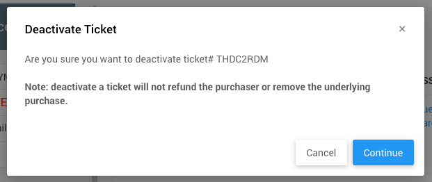 Deactivate ticket confirmation pop-up for a purchased ticket
