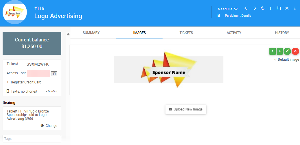 Images tab showing uploaded sponsorship images