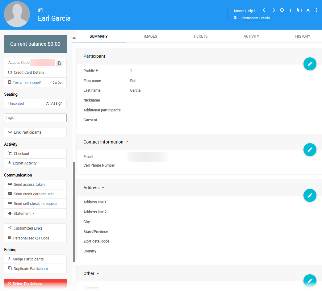 Summary tab of the Participant Details page