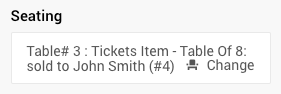 Seating section in the sidebar showing table assignment