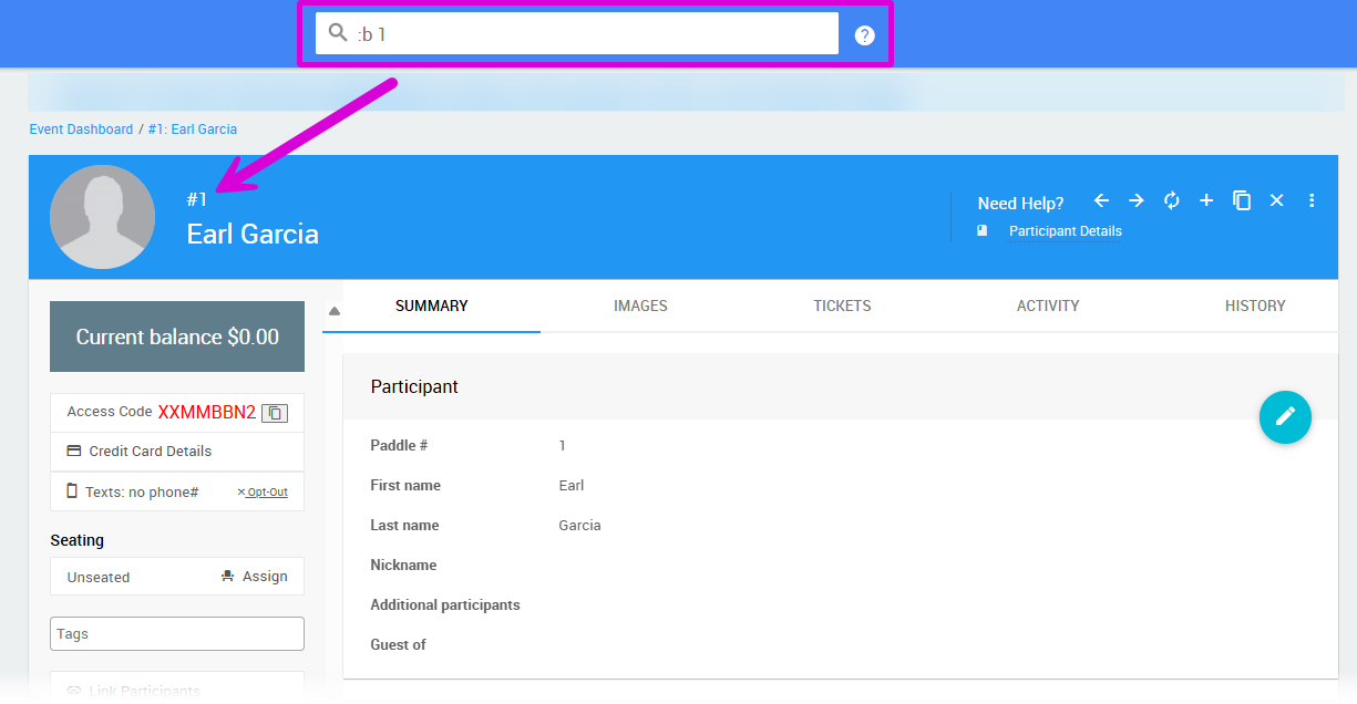 Search bar showing the :b shortcut command