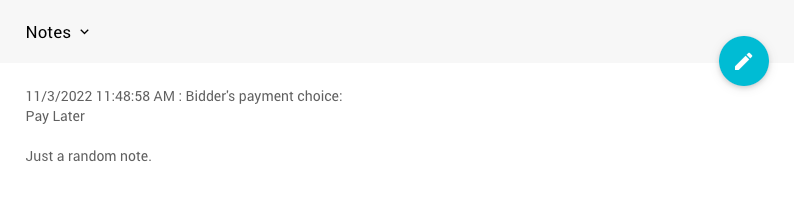 Notes field on the Summary tab