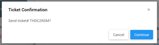 Send e-ticket confirmation pop-up for a purchased ticket