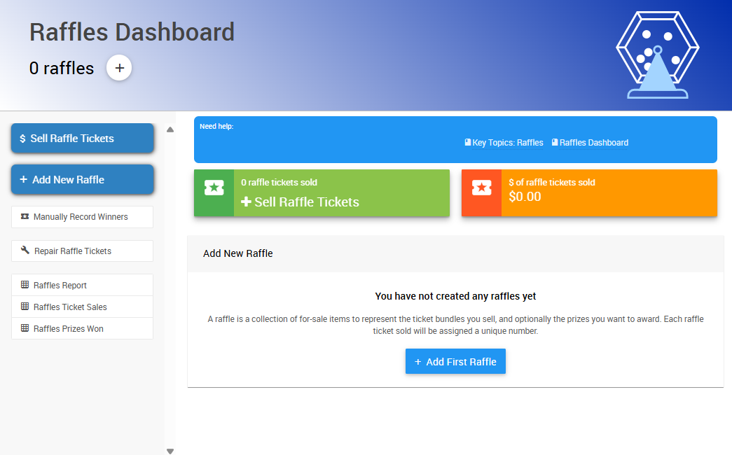 Raffles button in the left sidebar under Details
