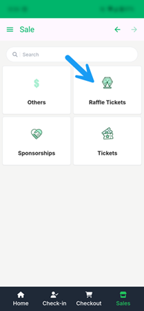 Raffle Tickets option under Sales in the Admin App