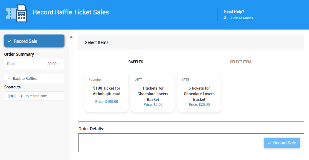 Record Raffle Ticket Sales page