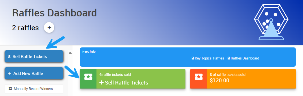 Sell Raffle Tickets option on the Raffles dashboard
