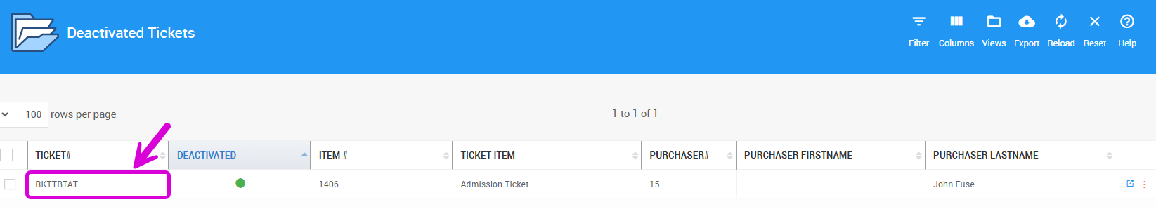 List of deactivated tickets