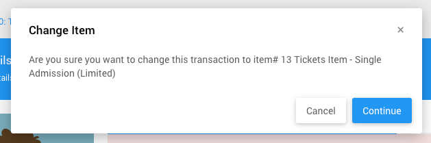 Confirmation window after clicking Change Item
