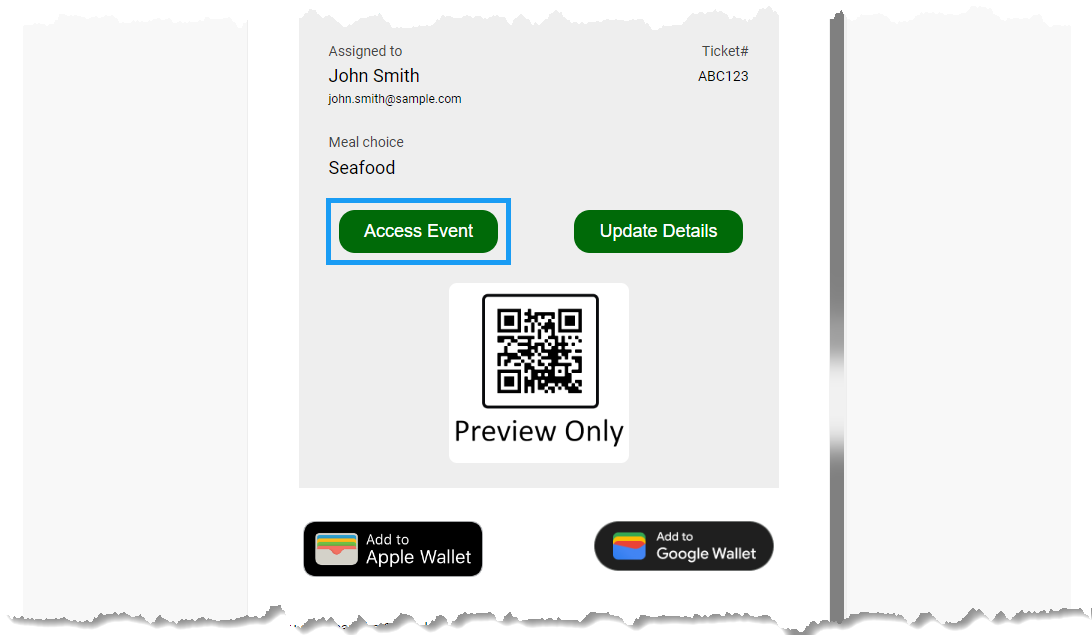 Access Event link on the E-Ticket