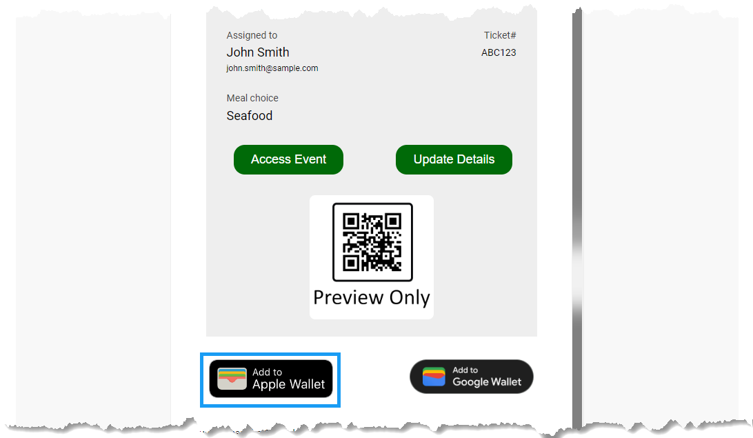 Add to Apple Wallet button on the E-Ticket