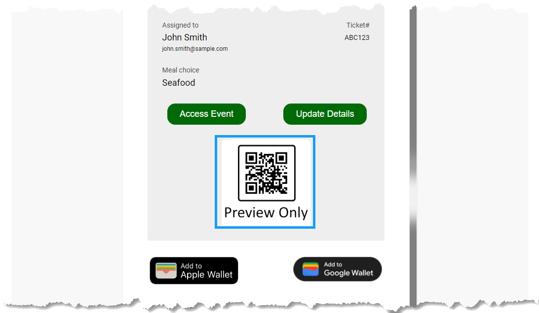 QR code shown in the E-Ticket preview
