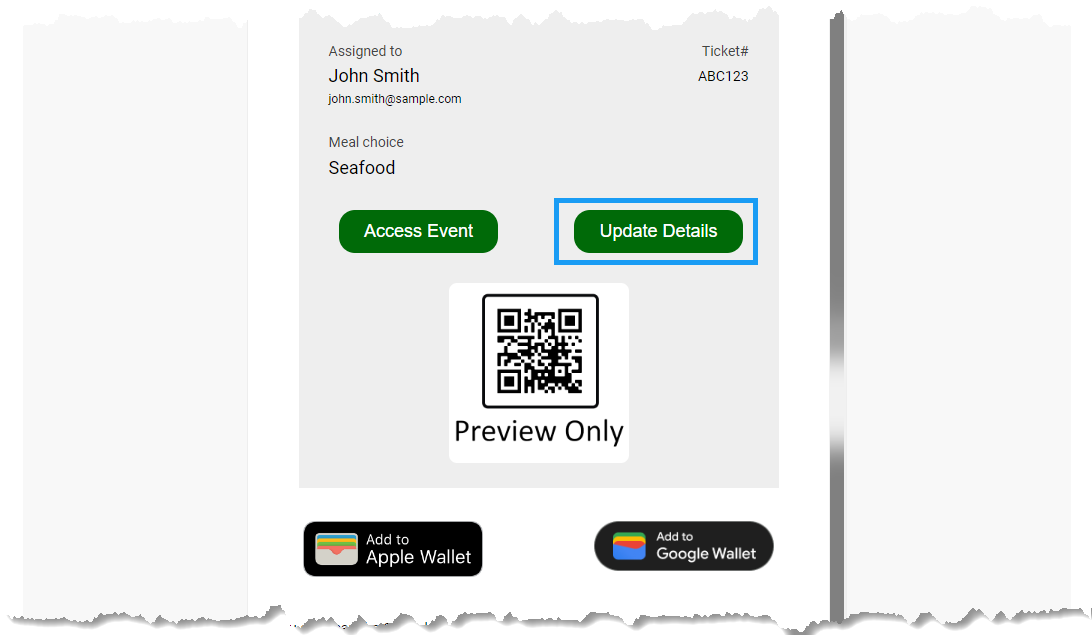 Update Details button on the E-Ticket