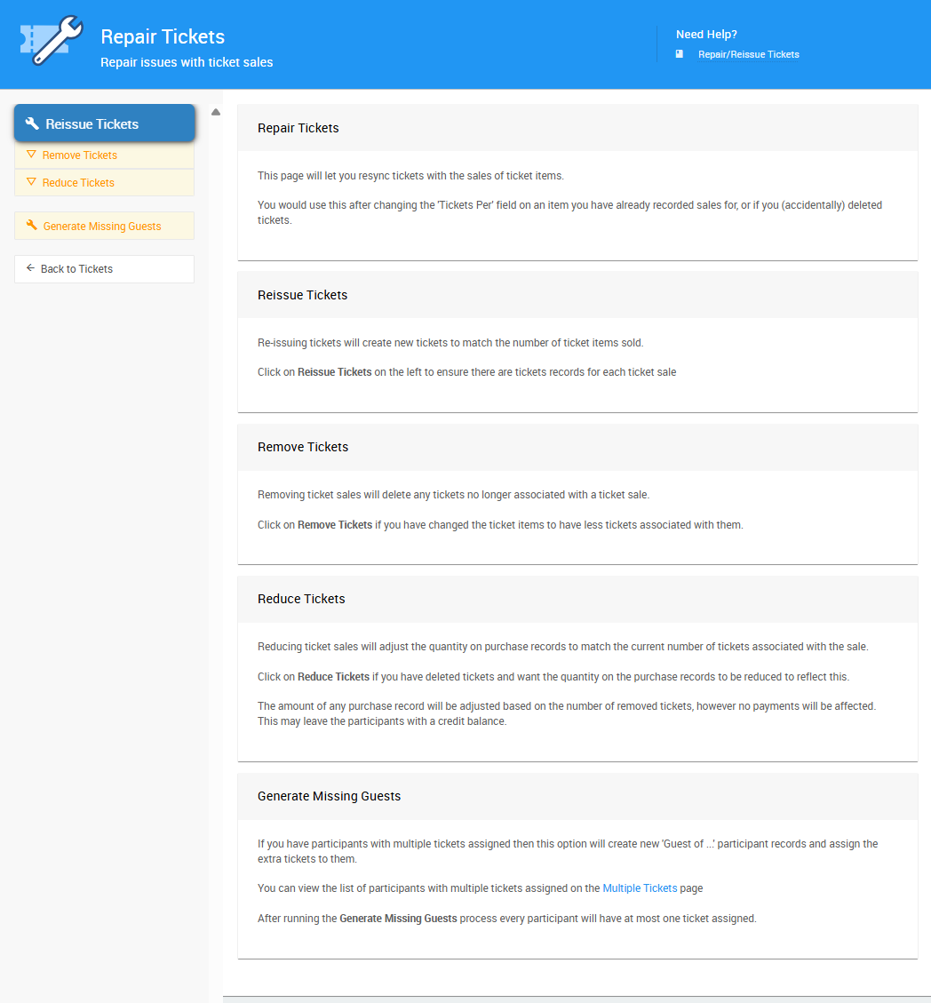 Repair Tickets page