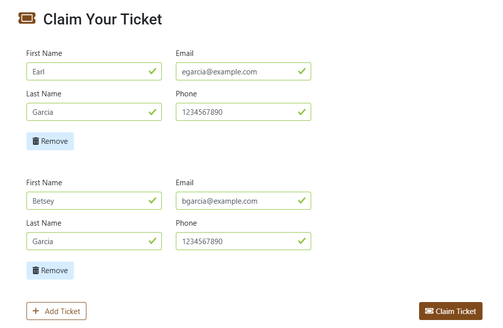 Ticket claim page with multiple tickets available to claim
