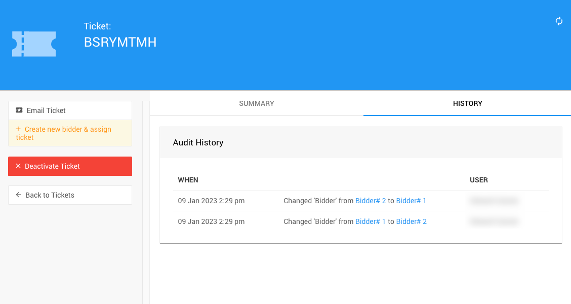 Ticket History tab
