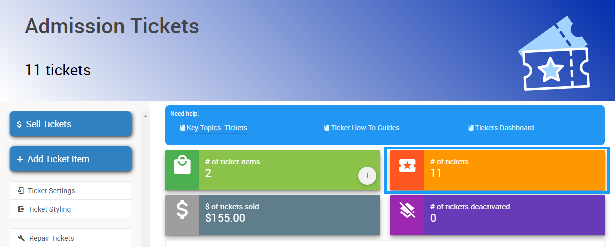 # of tickets block on Tickets dashboard