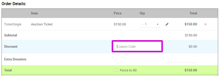 Coupon Code field on the Sell Tickets page
