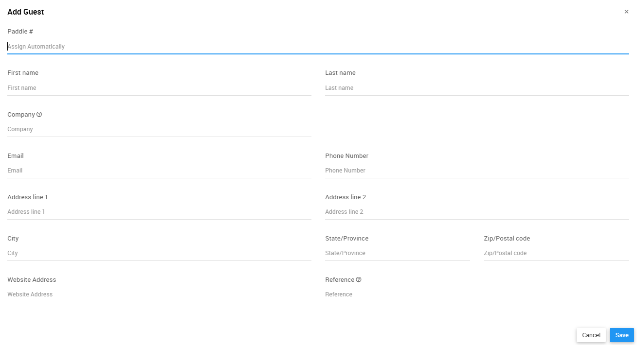 Add Guest pop-up with purchaser detail fields