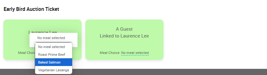 Meal Choice drop-down field