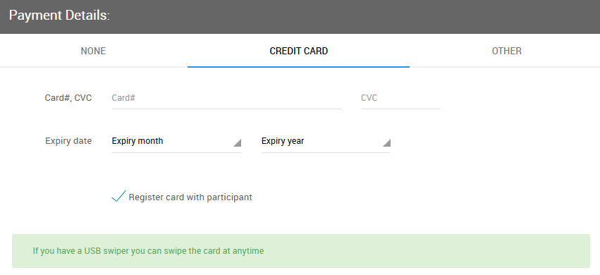 Payment Details section with Credit Card tab selected
